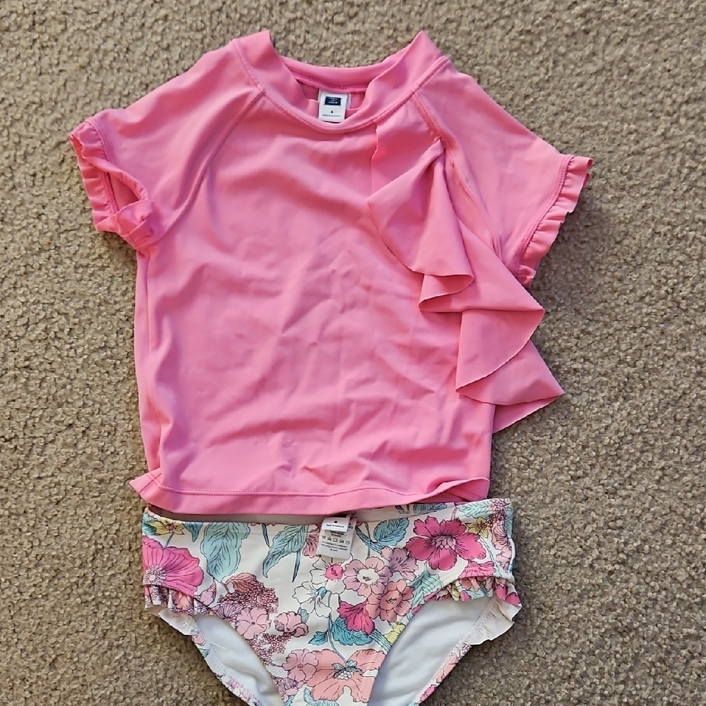 Janie and Jack Pink and Cream Rashguard Set